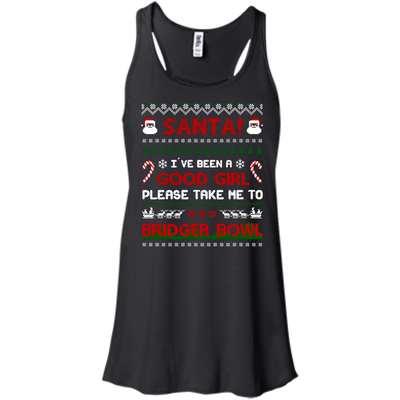 Santa I've Been A Good Girl Please Take Me To Bridger Bowl-T-Shirt & Hoodie-Women's Flowy Racerback Tank-Black
