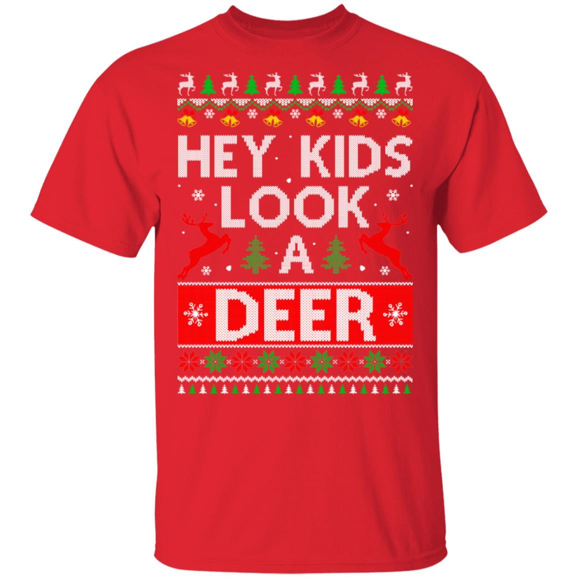 Hey Kids Look A Deer Family Ugly Sweater Christmas-T-Shirt & Sweatshirt-Classic T-Shirt-Red