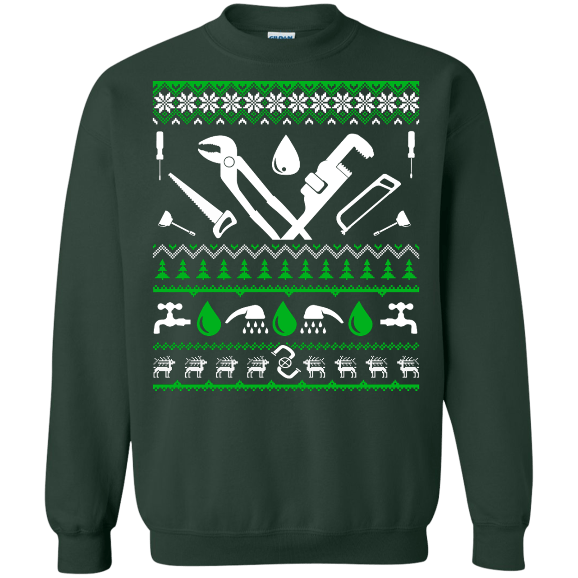 Plumber Christmas Sweater-T-Shirt & Hoodie-Crewneck Sweatshirt-Forest Green