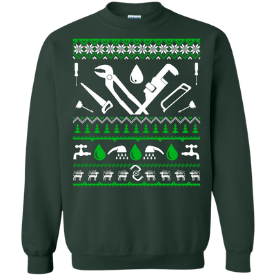 Plumber Christmas Sweater-T-Shirt & Hoodie-Crewneck Sweatshirt-Forest Green