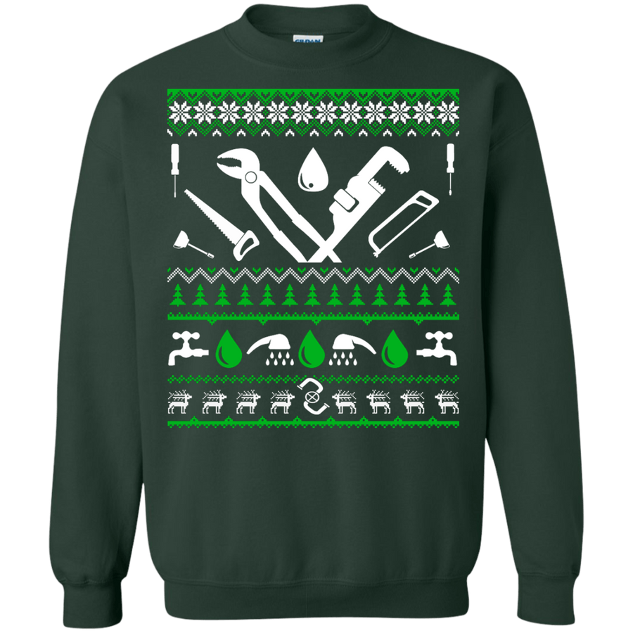 Plumber Christmas Sweater-T-Shirt & Hoodie-Crewneck Sweatshirt-Forest Green