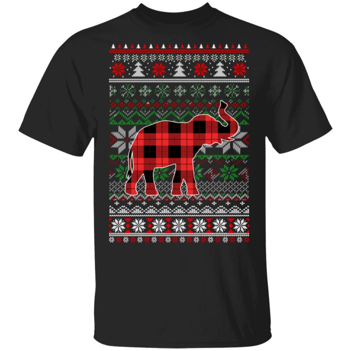 Elephant Red Plaid Ugly Christmas Sweater Funny Gifts-T-Shirt & Sweatshirt-Classic T-Shirt-Black
