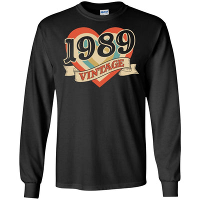 Vintage Retro Classic Heart Made In 1989 32th Birthday-T-Shirt & Tank Top-Long Sleeve T-Shirt-Black