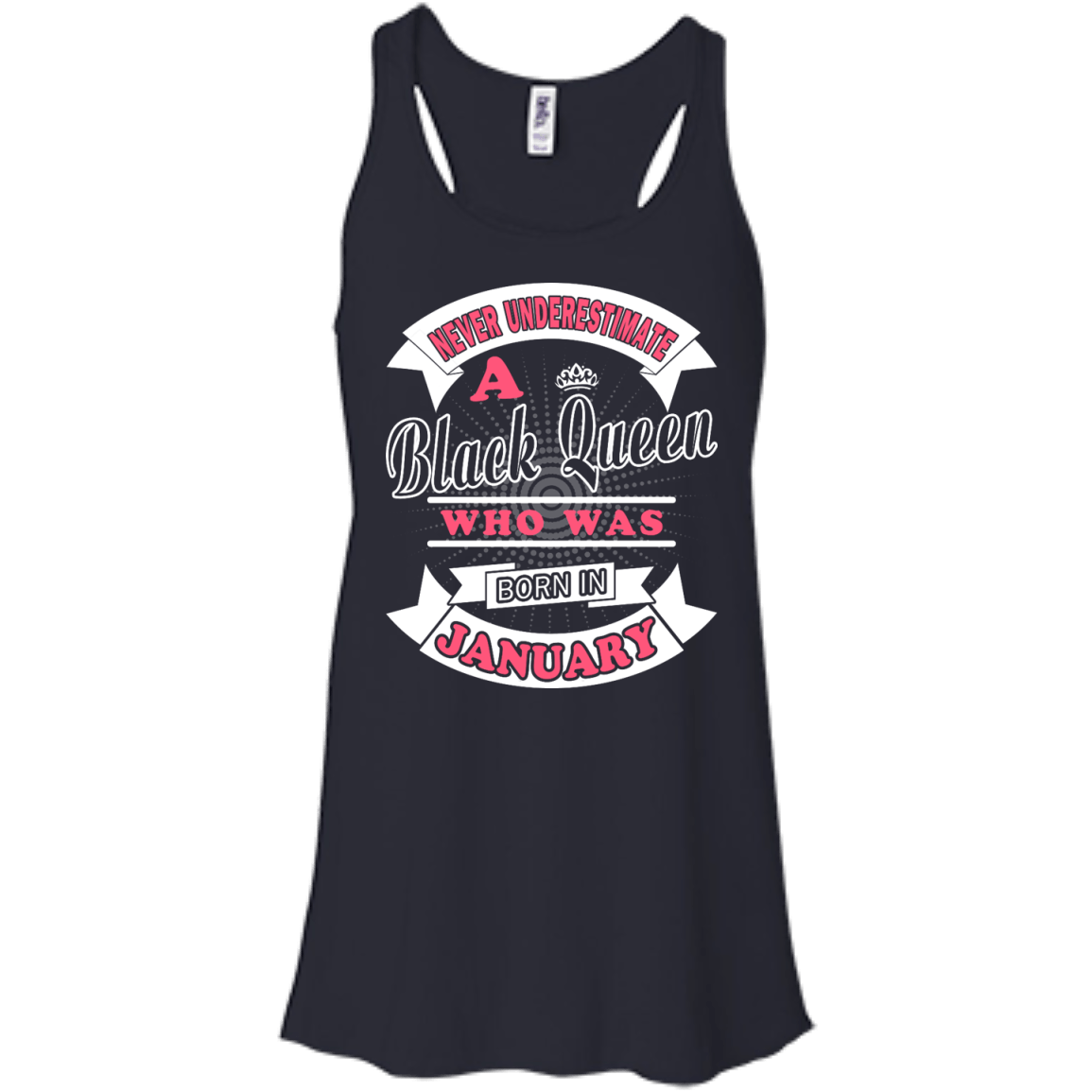 Never Underestimate A Black Queen Who Was Born In January-T-Shirt & Hoodie-Women's Flowy Racerback Tank-Midnight