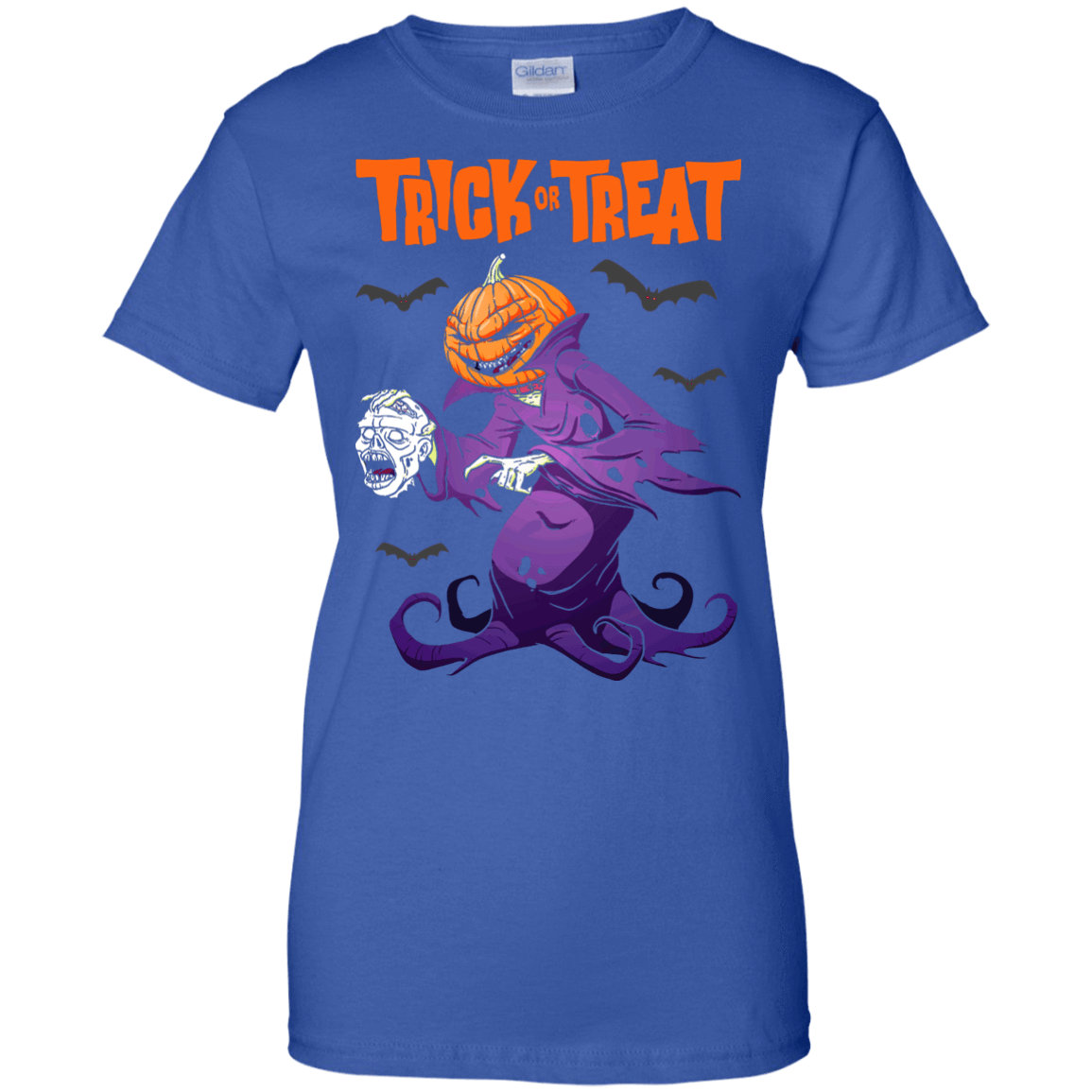 Trick Or Treat Pumpkin Zombie Halloween-T-Shirt & Hoodie-Women's T-Shirt-Royal