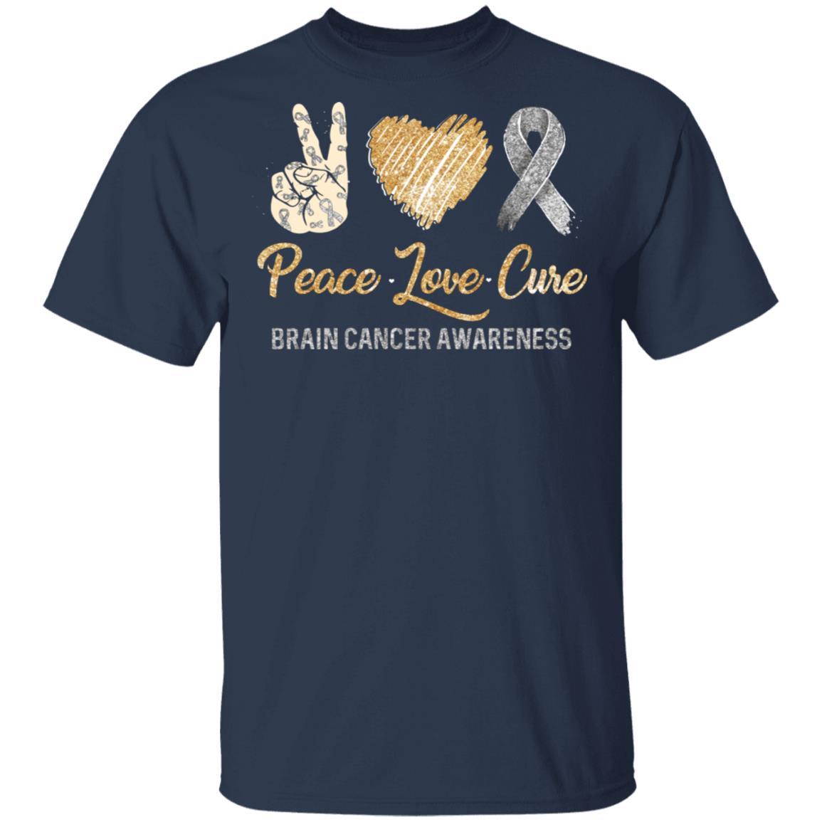 Peace Love Cure Brain Cancer Awareness-T-Shirt & Hoodie-Classic T-Shirt-Navy