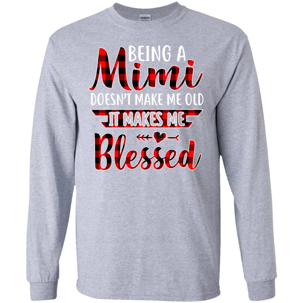 Red Plaid Funny Being A Mimi Doesn't Make Me Old-T-Shirt & Hoodie-Long Sleeve T-Shirt-Sport Grey
