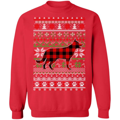 German Shepherd Red Plaid Ugly Christmas Sweater Gifts-T-Shirt & Sweatshirt-Crewneck Sweatshirt-Red