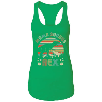 Funny Mamasaurus Rex Mom And Three Kids Dinosaur-T-Shirt & Tank Top-Women's Ideal Racerback Tank-Kelly Green