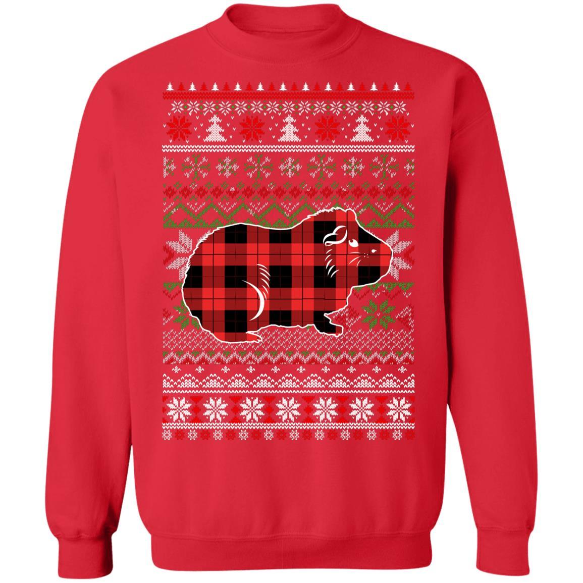 Guinea Pig Red Plaid Ugly Christmas Sweater Funny Gifts-T-Shirt & Sweatshirt-Crewneck Sweatshirt-Red