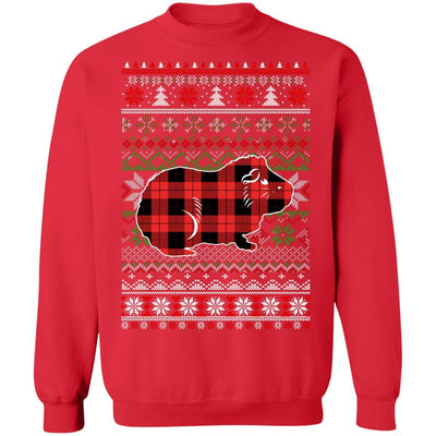 Guinea Pig Red Plaid Ugly Christmas Sweater Funny Gifts-T-Shirt & Sweatshirt-Crewneck Sweatshirt-Red