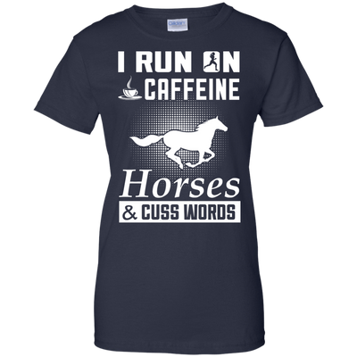 I Run On Caffeine Horses And Cuss Words-T-Shirt & Hoodie-Women's T-Shirt-Navy