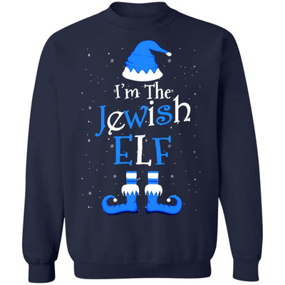 Jewish Elf Funny Elf Hanukkah Jewish Chanukah-T-Shirt & Sweatshirt-Crewneck Sweatshirt-Navy
