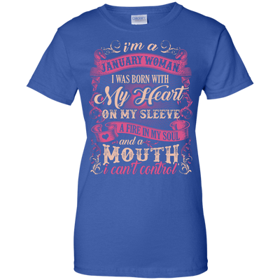 I Am A January Woman I Was Born With My Heart On My Sleeve-T-Shirt & Hoodie-Women's T-Shirt-Royal