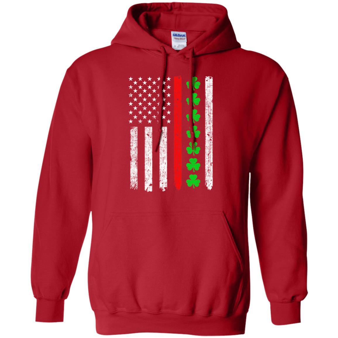 Thin Red Line Shamrock Irish St Patricks Day Fireman-T-Shirt & Hoodie-Pullover Hoodie-Red