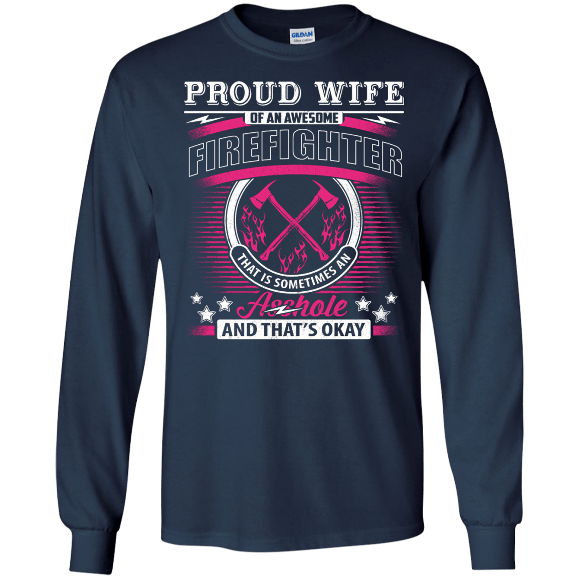Proud Wife Of An Awesome Firefighter-T-Shirt & Hoodie-Long Sleeve T-Shirt-Navy
