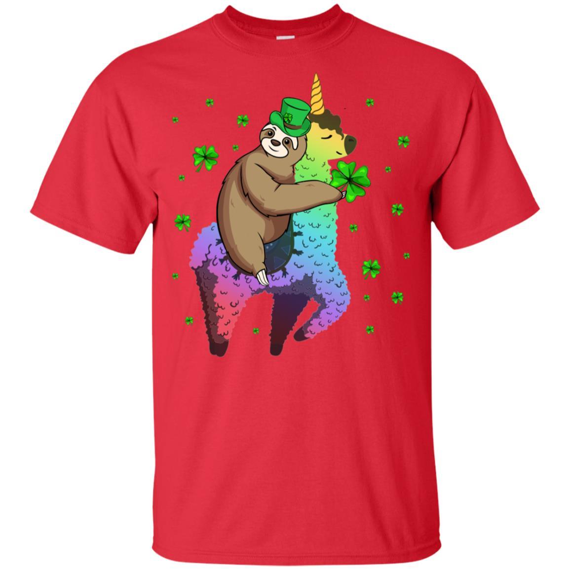 Leprechaun Sloth Riding Llama Unicorn St Patricks Day Youth-Youth Shirt-Youth T-Shirt-Red