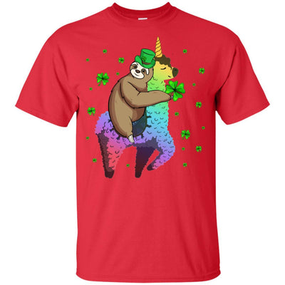 Leprechaun Sloth Riding Llama Unicorn St Patricks Day Youth-Youth Shirt-Youth T-Shirt-Red