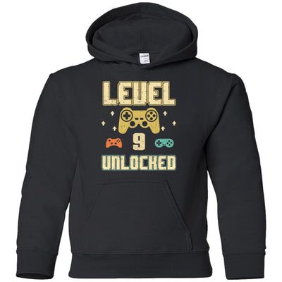 Level 9 Unlocked Video Gamer 9th Birthday Gift Youth-Youth Shirt-Youth Pullover Hoodie-Black