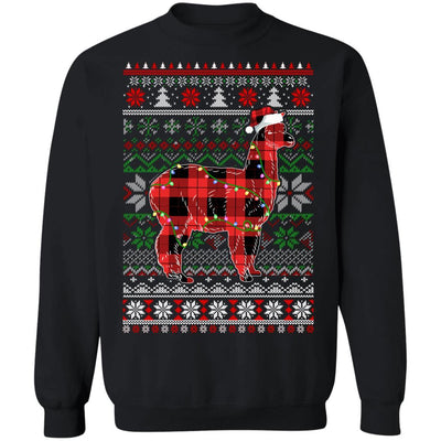Red Plaid Buffalo Llama Pajamas Family Christmas Sweater-T-Shirt & Sweatshirt-Crewneck Sweatshirt-Black