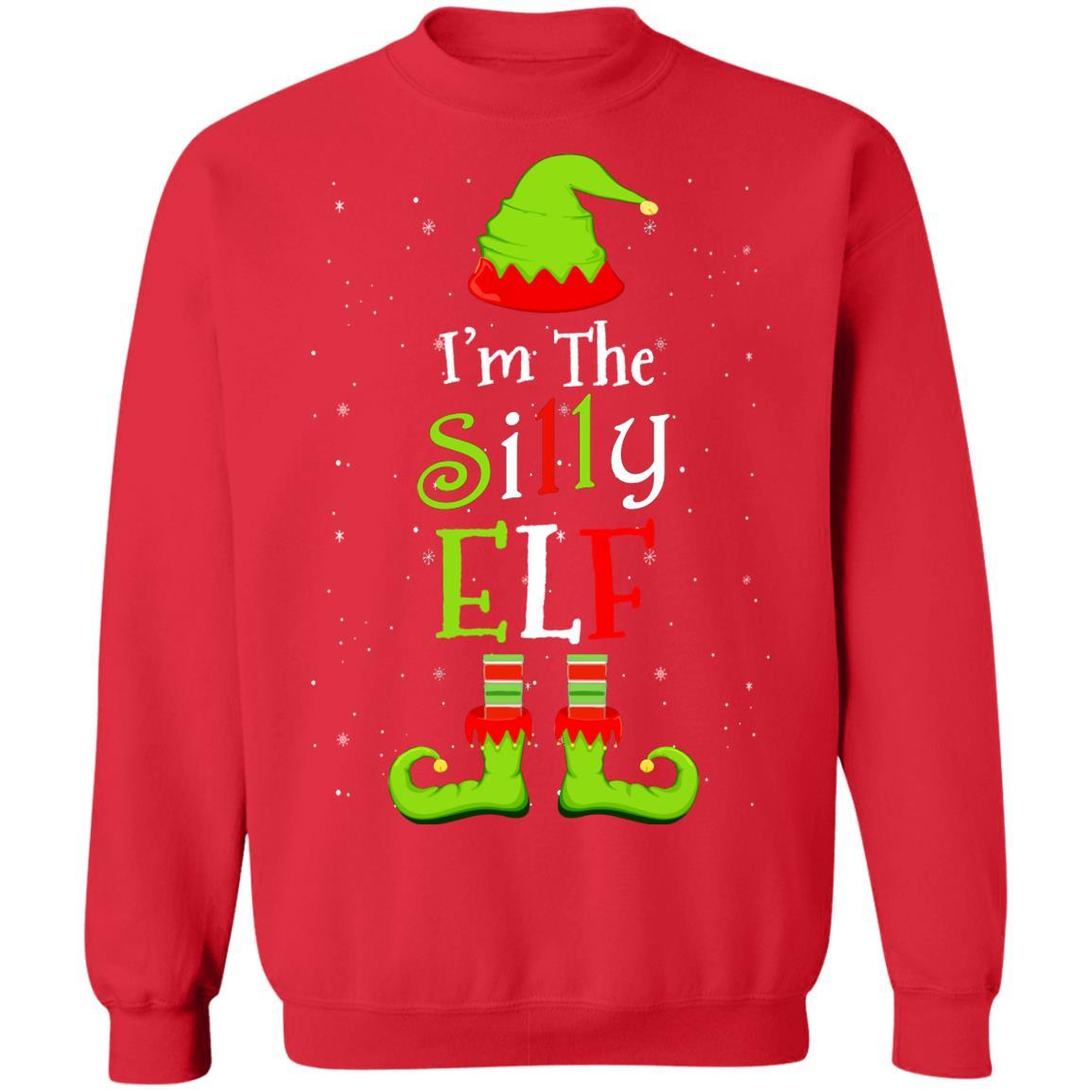 I'm The Silly Elf Family Matching Funny Christmas Group Gift-T-Shirt & Sweatshirt-Crewneck Sweatshirt-Red