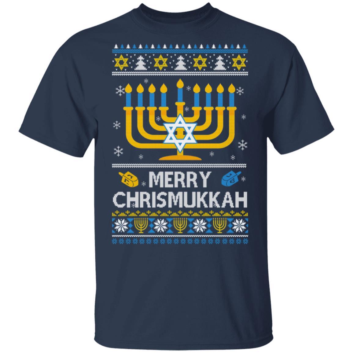 Merry Chrismukkah Xmas Hanukkah Ugly Christmas Sweater-T-Shirt & Sweatshirt-Classic T-Shirt-Navy