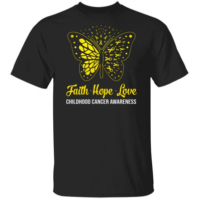 Faith Hope Love Gold Butterfly Childhood Cancer Awareness-T-Shirt & Hoodie-Classic T-Shirt-Black