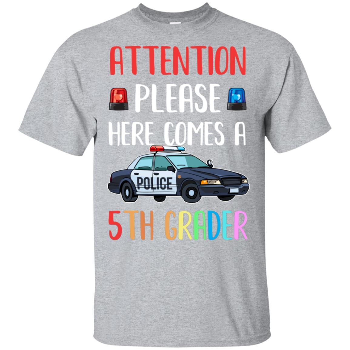 Kids First Day Of School 2021 5th Grade Police Attention Please Youth-T-Shirt & Hoodie-Youth T-Shirt-Sport Grey