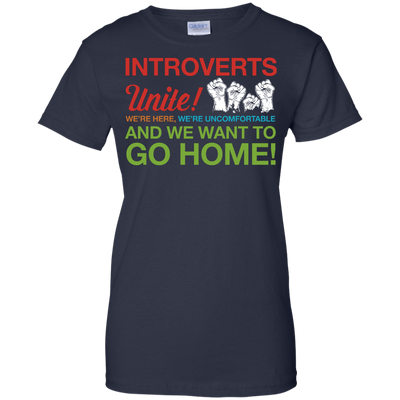 Introverts Unite We're Here We're Uncomfortable-T-Shirt & Hoodie-Women's T-Shirt-Navy