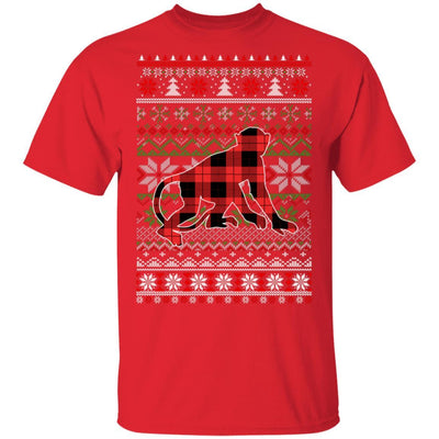 Monkey Red Plaid Ugly Christmas Sweater Funny Gifts-T-Shirt & Sweatshirt-Classic T-Shirt-Red