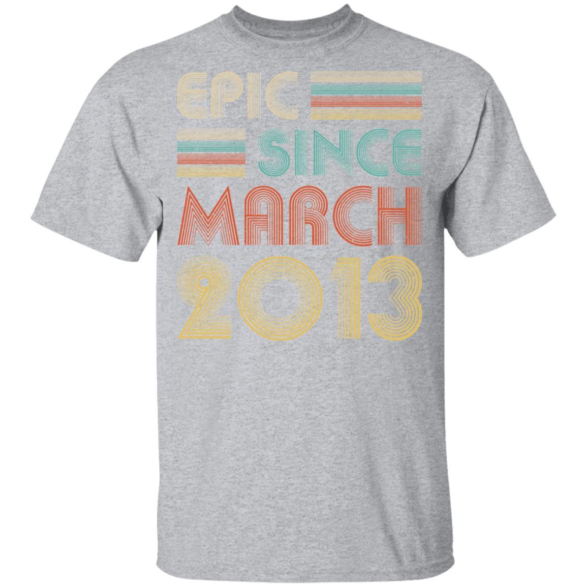 Epic Since March 2013 Vintage 8th Birthday Gifts Youth-Youth Shirt-Youth T-Shirt-Sport Grey