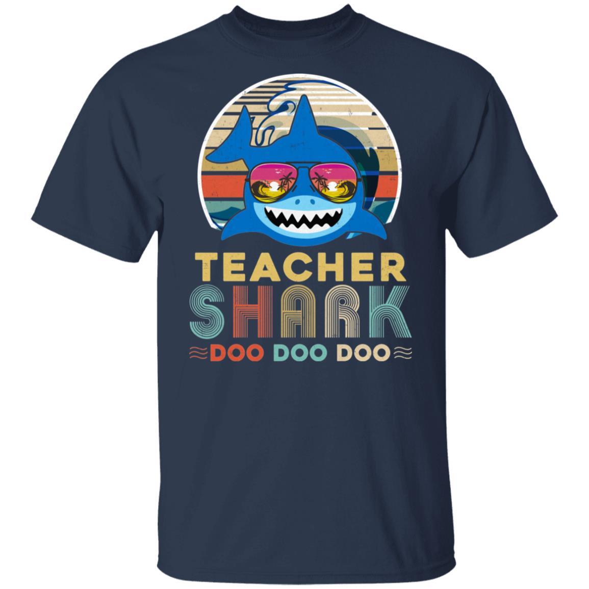 Retro Vintage Teacher Shark Doo Doo Doo-T-Shirt & Hoodie-Classic T-Shirt-Navy