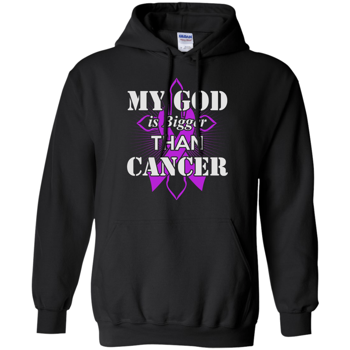 My God Is Bigger Than Cancer Violet Awareness Ribbon-T-Shirt & Hoodie-Pullover Hoodie-Black