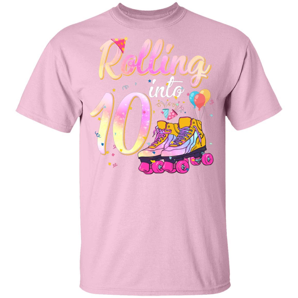 10 Years Old Birthday Girls Roller Skates 80's 10th Birthday Youth-Youth Shirt-Youth T-Shirt-Light Pink
