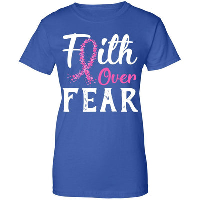 Breast Cancer Awareness Pink Ribbon Faith Over Fear-T-Shirt & Hoodie-Women's T-Shirt-Royal