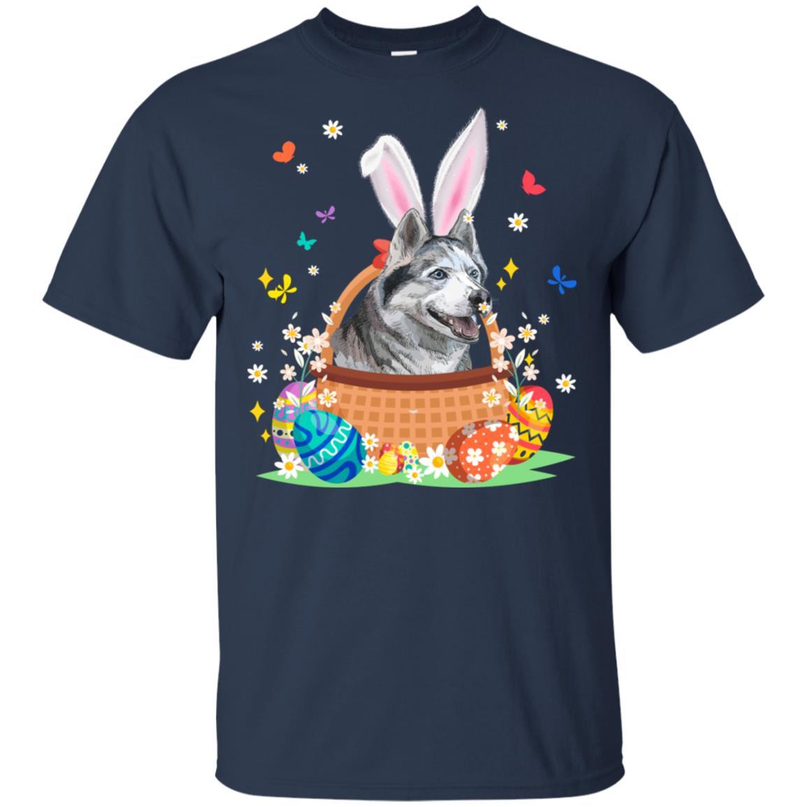 Siberian Husky Bunny Hat Rabbit Easter Eggs-T-Shirt & Hoodie-Classic T-Shirt-Navy