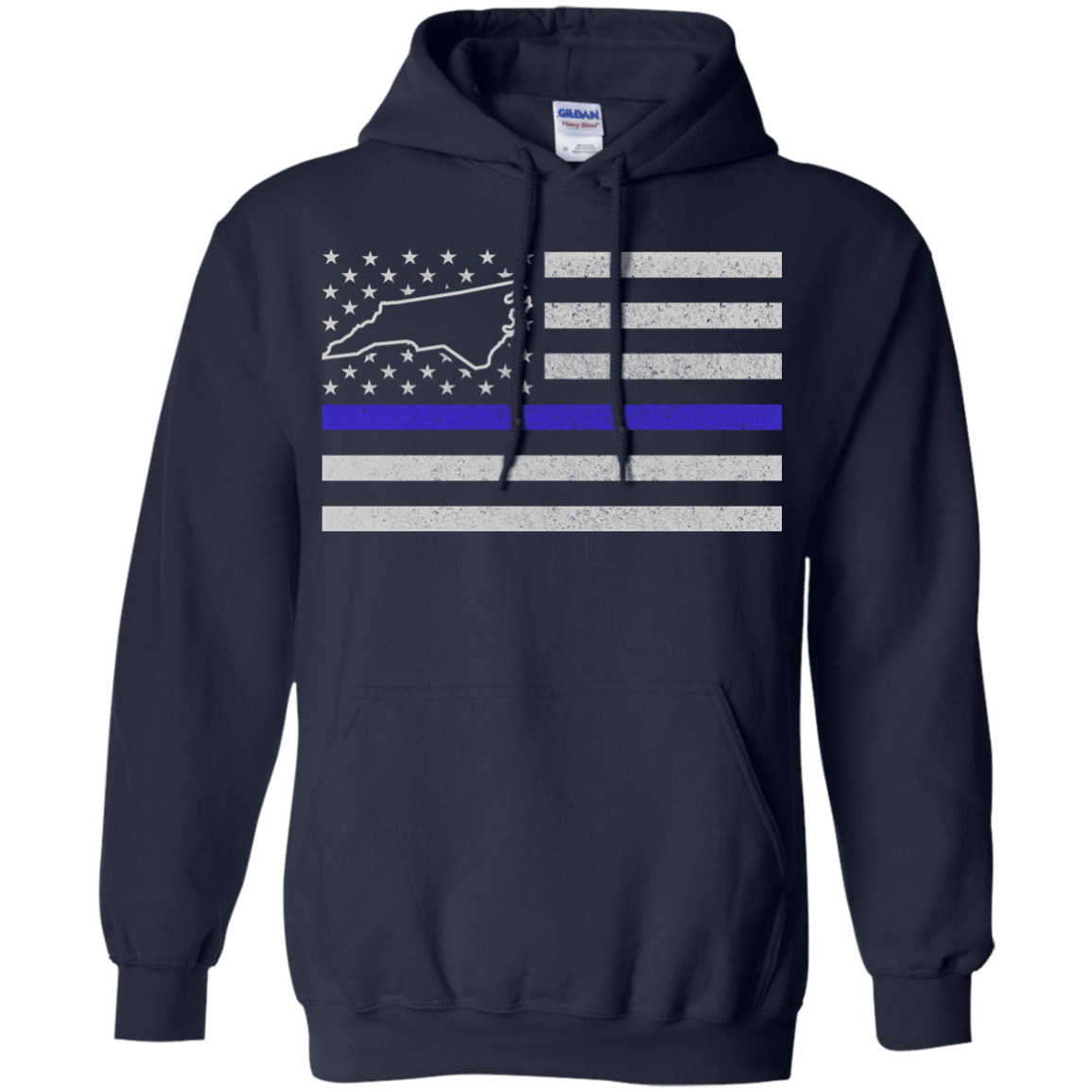 North Carolina Thin Blue Line Police State-T-Shirt & Hoodie-Pullover Hoodie-Navy