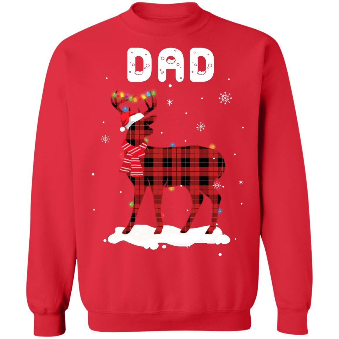 Dad Deer Red Plaid Christmas Family Matching Pajamas-T-Shirt & Sweatshirt-Crewneck Sweatshirt-Red