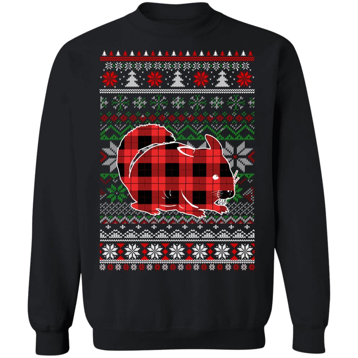 Chinchilla Red Plaid Ugly Christmas Sweater Funny Gifts-T-Shirt & Sweatshirt-Crewneck Sweatshirt-Black