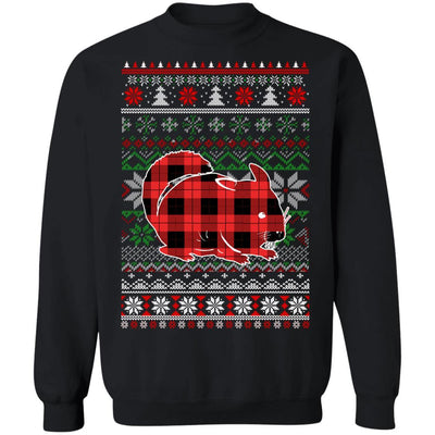 Chinchilla Red Plaid Ugly Christmas Sweater Funny Gifts-T-Shirt & Sweatshirt-Crewneck Sweatshirt-Black