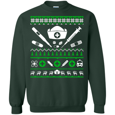 Nurse Christmas Sweater-T-Shirt & Hoodie-Crewneck Sweatshirt-Forest Green