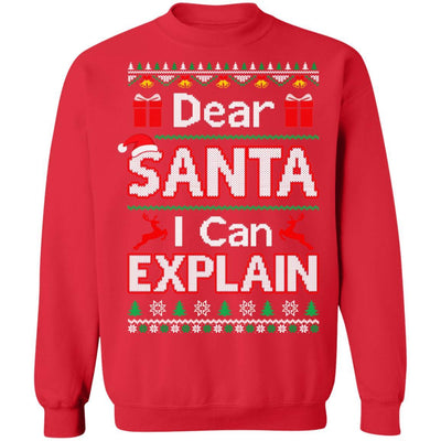 Dear Santa I Can Explain Funny Ugly Sweater Christmas-T-Shirt & Sweatshirt-Crewneck Sweatshirt-Red
