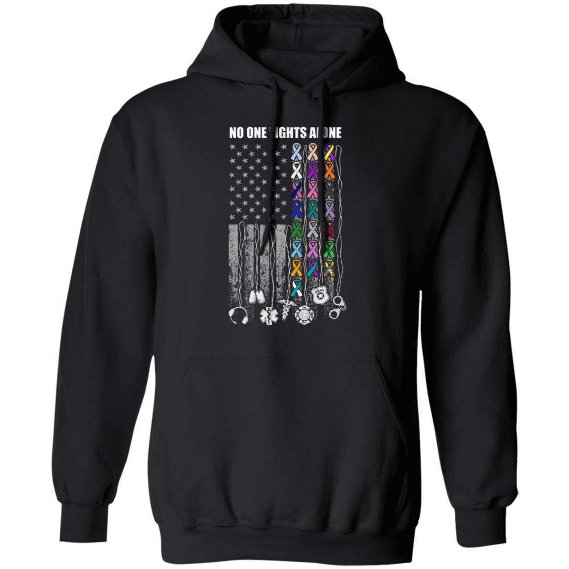 No One Fights Alone Cancer Awareness-T-Shirt & Hoodie-Pullover Hoodie-Black