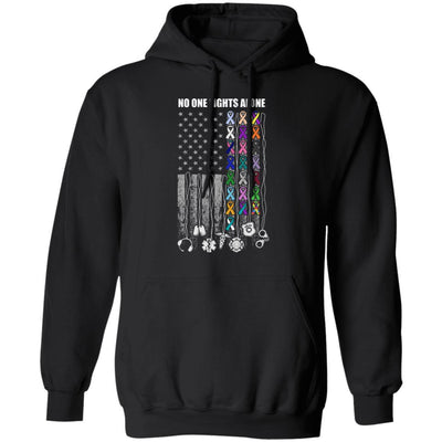 No One Fights Alone Cancer Awareness-T-Shirt & Hoodie-Pullover Hoodie-Black