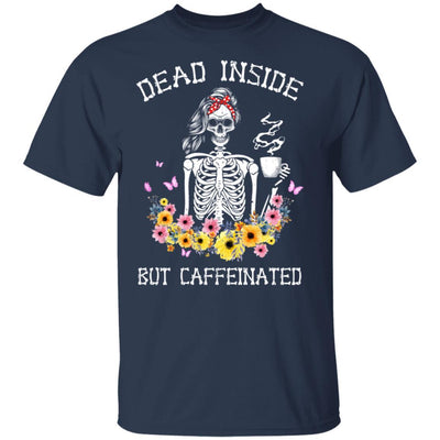 Dead Inside But Caffeinated Skeleton Flower Vintage-T-Shirt & Hoodie-Classic T-Shirt-Navy