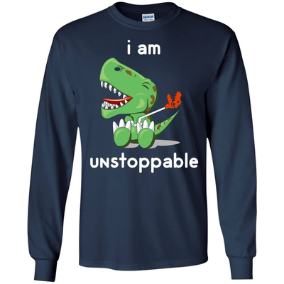 I Am Unstoppable Funny T-Rex Dinosaur-T-Shirt & Hoodie-Long Sleeve T-Shirt-Navy