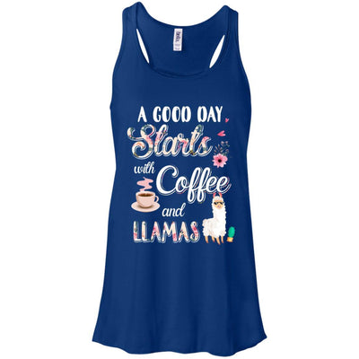 A Good Day Starts With Coffee And Llamas Lover Gift-T-Shirt & Tank Top-Women's Flowy Racerback Tank-True Royal