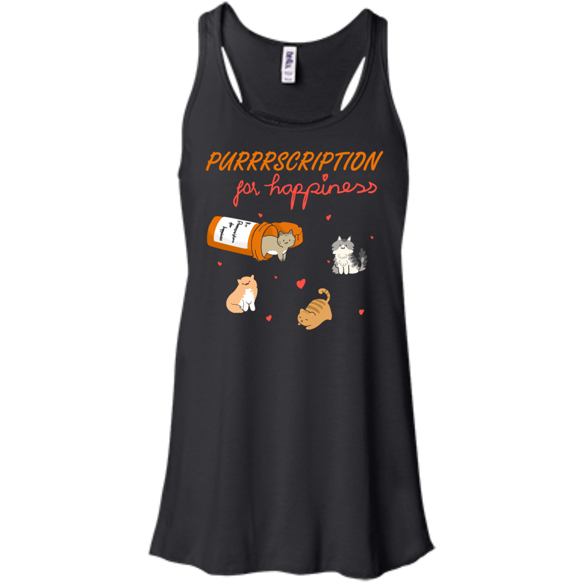 Purrrscription For Happiness-T-Shirt & Hoodie-Women's Flowy Racerback Tank-Black