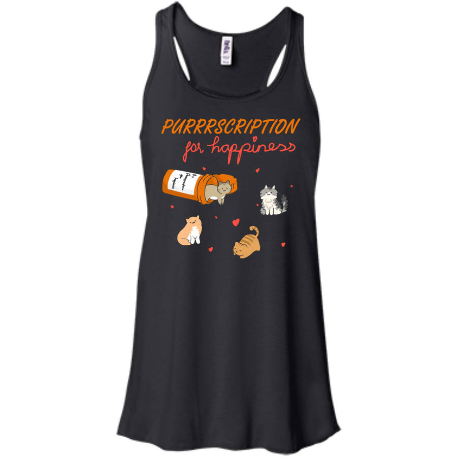 Purrrscription For Happiness-T-Shirt & Hoodie-Women's Flowy Racerback Tank-Black