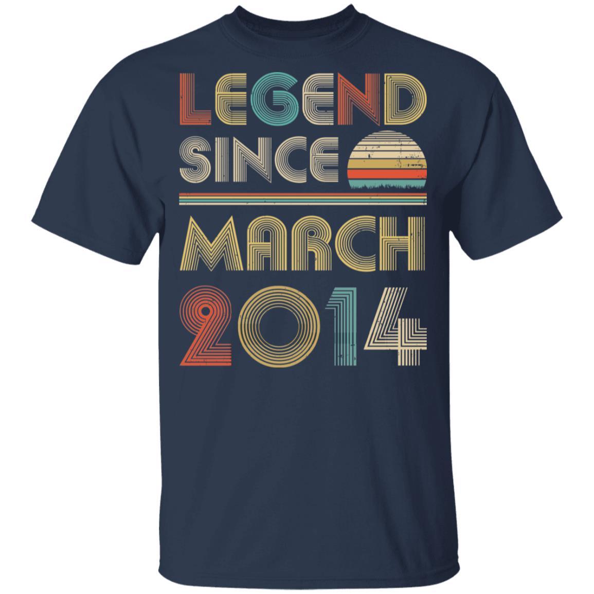 Legend Since March 2014 Vintage 7th Birthday Gifts Youth-Youth Shirt-Youth T-Shirt-Navy